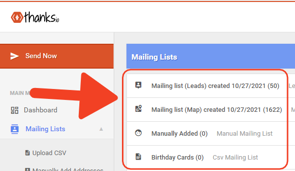 Click on the mailing list you want an ID for