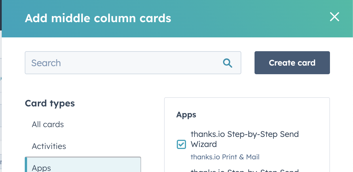 Select thanks.io Step-by-Step send wizard under Apps