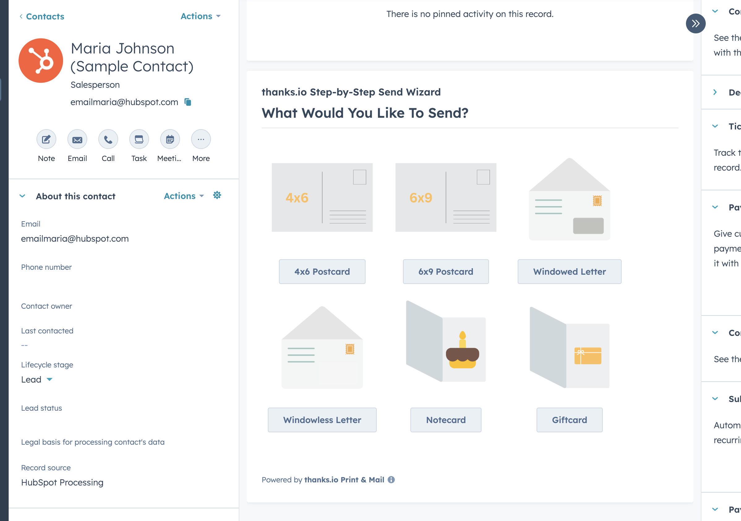 thanks.io Step-by-Step send wizard on the contact page