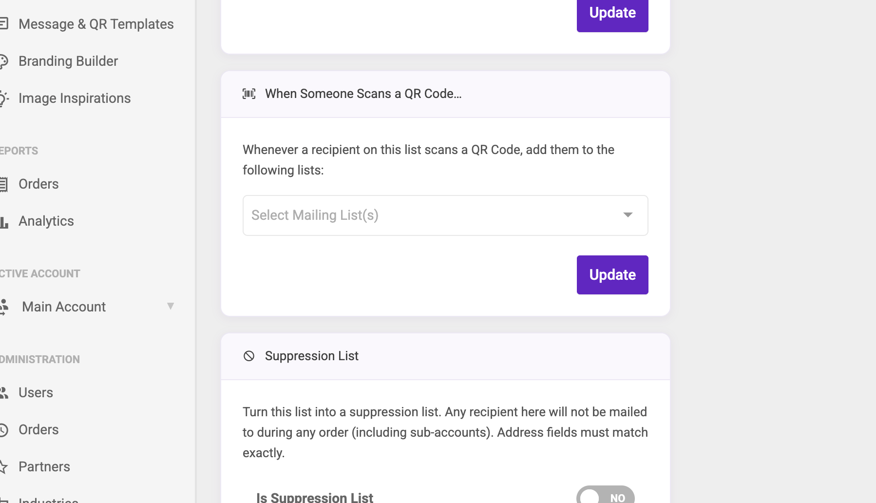 Mailing list Tracking URL section