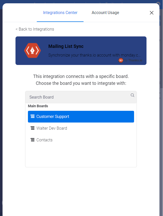 Select a Monday.com board