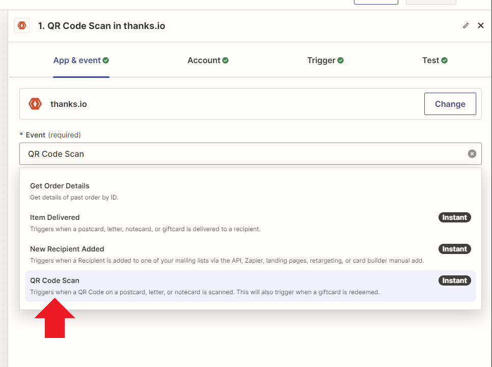 Zapier QR Code Scan trigger setup